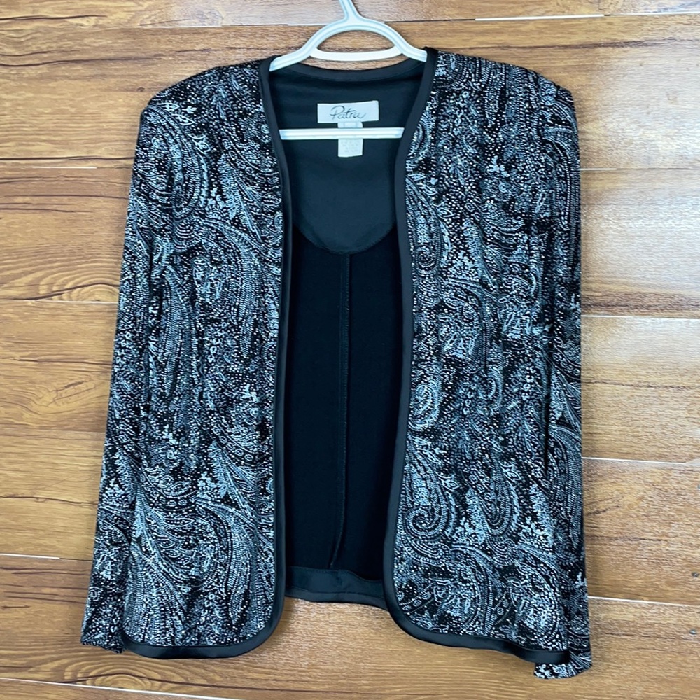 Vintage Patra Black /Silver 2 Piece embellished Dress/Jacket size 14